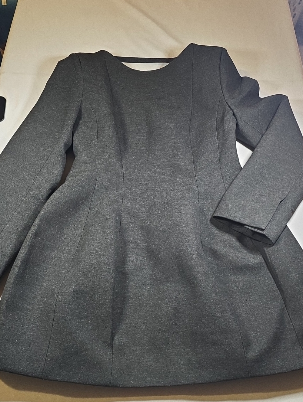 Zara Black Open Back Structured Mini Dress Long Sleeve Fit Flare